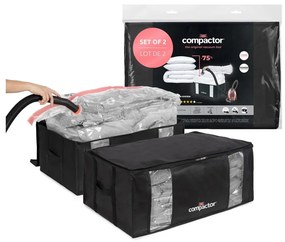 Вакуумни подсилени текстилни кутии за съхранение на дрехи в комплект 2 бр. 65x45x27 cm Black Edition – Compactor