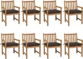 3073081 vidaXL Градински столове 8 бр с възглавници таупе тиково дърво масив
