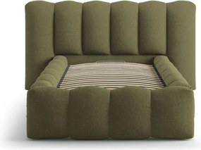 Единично легло 90x200 cm тапицирано с място за съхранение с включена подматрачна рамка в цвят каки Lupine – Micadoni