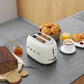 Тостер за хляб SMEG 50's Style TSF01WHMEU, 950W, 2 филии, 6 нива, Тавичка за трохи, Вграден кабел, Неръждаема стомана, Бял мат