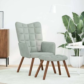 4016821 vidaXL Релакс стол с табуретка, светлосива, кадифе