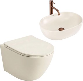 Комплект Конзолна WC Чиния Focus + Умивалник за Плот Rea Focus Creme