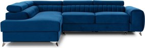 Син кадифен разтегателен ъглов диван с място за съхранение (ляв ъгъл L форма) Laurence – ELTAP