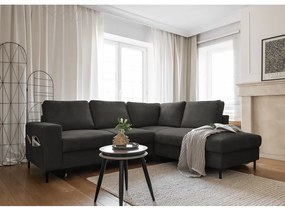 Тъмносив разтегателен ъглов диван от рипсено кадифе (десен ъгъл) Lofty Lilly – Miuform