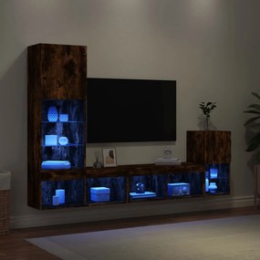 3216665 vidaXL ТВ стенни модули с LED, 4 части, опушен дъб, инженерно дърво