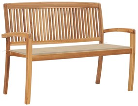 3063282 vidaXL Стифираща градинска пейка с възглавница, 128,5 см, тик масив