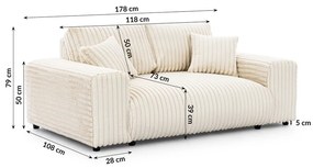 Кремав диван от рипсено кадифе 178 cm Justin – Ropez