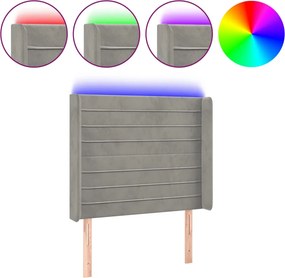 3124230 vidaXL LED горна табла за легло, светлосива, 103x16x118/128 см, кадифе