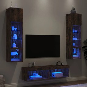 3216626 vidaXL ТВ стенни модули с LED, 6 части, опушен дъб, инженерно дърво