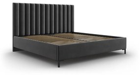 Тъмносиво тапицирано двойно легло с място за съхранение с включена подматрачна рамка 160x200 cm Casey – Mazzini Beds