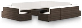 3067160 vidaXL Градински комплект с възглавници, 12 части, кафяв полиратан