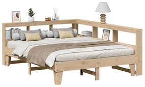 3324532 vidaXL Легло с етажерка за книги, без матрак, 160x200 см, бор масив