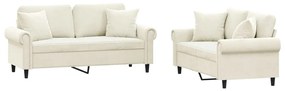 3202238 vidaXL Комплект дивани 2 части с възглавници, кремав, кадифе