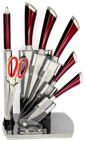 Комплект ножове с поставка ZEPHYR ZP 1633 P7AS, 8 части, Точило, Ножици, Неръждаема стомана, Червен