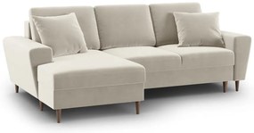 Бежов кадифен разтегателен ъглов диван с място за съхранение (ляв ъгъл) Kyoto – Cosmopolitan Design