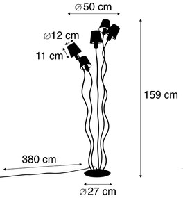 Дизайнерски подов аплик черен 5-светлинен с абажур - Wimme