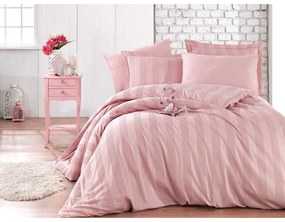 Розово двойно спално бельо с чаршаф от памучен сатен Hobby , 200 x 220 cm Wafel - Mijolnir