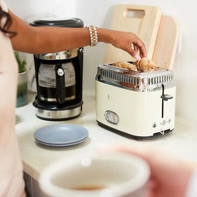 Тостер за хляб Russel Hobbs Retro Vintage Cream 21682-56, 1300W, 2 филийки, 6 нива, Ретро индикаторна скала, Lift & Look, Бързо препичане, Кремав/инокс