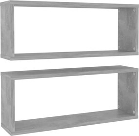 807145 vidaXL Стенни кубични рафтове, 2 бр, бетонно сиви, 60x15x23 см