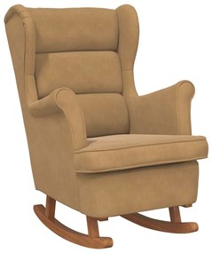 329371 vidaXL Люлеещ се стол с облегалка, кафяв кадифе и масивно дърво