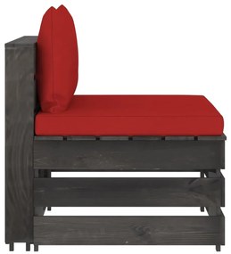 3068126 vidaXL Секционен среден диван с възглавници, сиво импрегнирано дърво