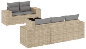 3254636 vidaXL Градински диван с възглавници, 6 части, бежов полиратан