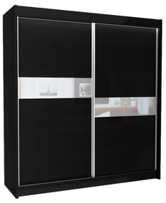 Гардероб с плъзгащи врати ADRIANA + Безшумна система, 200x216x61, черен/бяло стъкло