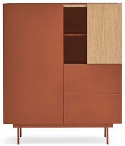 Висок скрин с чекмеджета в цвят тухла и естествен дъб 100x120 cm Otto - Teulat