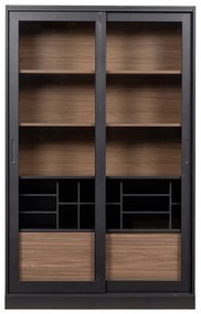 Витрина от масивен бор с плъзгащи се врати в черен и естествен цвят 125x200 cm James – WOOOD