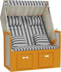 318663 vidaXL Strandkorb с възглавници, полиратан и дърво масив, бяло и сиво