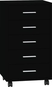 342671 vidaXL Шкаф с чекмеджета с колелца, черен, инженерно дърво