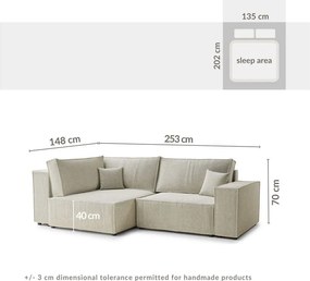 Бежов шенилов сгъваем/с място за съхранение ъглов диван (ляв ъгъл/L форма) Tonga – Maison de Rêve