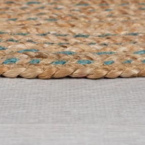 Кръгъл килим от юта в синьо-натурален цвят 180x180 cm Capri - Flair Rugs