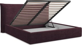 Тъмнолилаво двойно легло 180x200 cm тапицирано с място за съхранение с включена подматрачна рамка Esala – Makamii