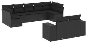 3255352 vidaXL Градински комплект диван с възглавници 9 части черен полиратан
