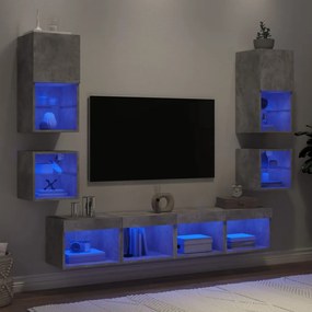 3216593 vidaXL ТВ стенни модули с LED, 8 части, бетонно сиви, инженерно дърво