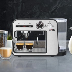 Втора ръка: Еспресо машина Oliver Voltz OV51171H, 1450W, 15 bar, 1L, Подгряване на чаши, Авт. изключване, Инокс/черен