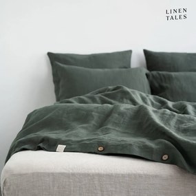 Тъмнозелено ленено спално бельо за единично легло 135x200 cm - Linen Tales