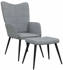 327952 vidaXL Релаксиращ стол с табуретка, светлосив, плат