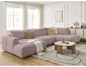 Розов сгъваем/с място за съхранение ъглов диван (десен ъгъл/U форма) Fuji – Bobochic Paris