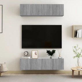 3120204 vidaXL Стенни ТВ шкафове 4 бр сив сонома 60x30x30 см инженерно дърво