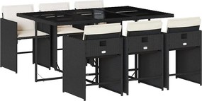 3211086 vidaXL Градински трапезен комплект 7 части възглавници черен полиратан