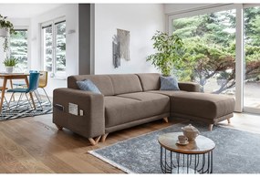 Кафяв разтегателен/с място за съхранение ъглов диван Classy Sophie – Miuform