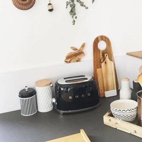 Тостер за хляб SMEG 50's Style TSF01BLEU, 950W, 2 филии, 6 нива, Тавичка за трохи, Вграден кабел, Неръждаема стомана, Черен