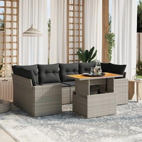 3271214 vidaXL Градински диван с възглавници, 7 части, полиратан, сив