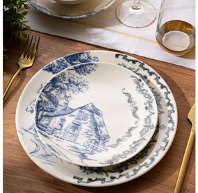 Комплект за хранене 24 части бял/син/порцелан