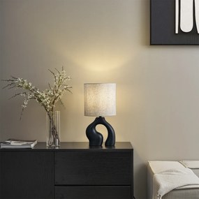 Japandi настолна лампа черна с ленен абажур - Dahlia