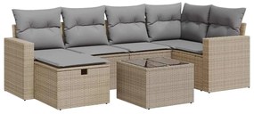 3325395 vidaXL Градински диван с възглавници, 7 части, бежов полиратан