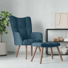 328072 vidaXL Релакс стол с табуретка, син, кадифе