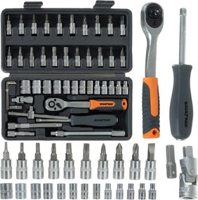 Комплект от 46 части Bigstreen, включващ гаечни ключове, тресчотка, удължители, кардан
